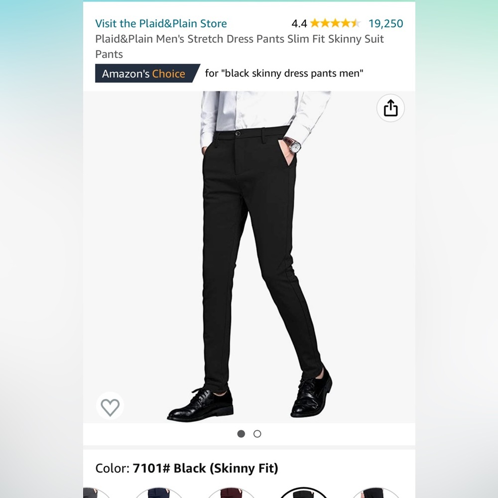 Plaid&Plain Dress Pants Slim Skinny Fit Black, 30x30